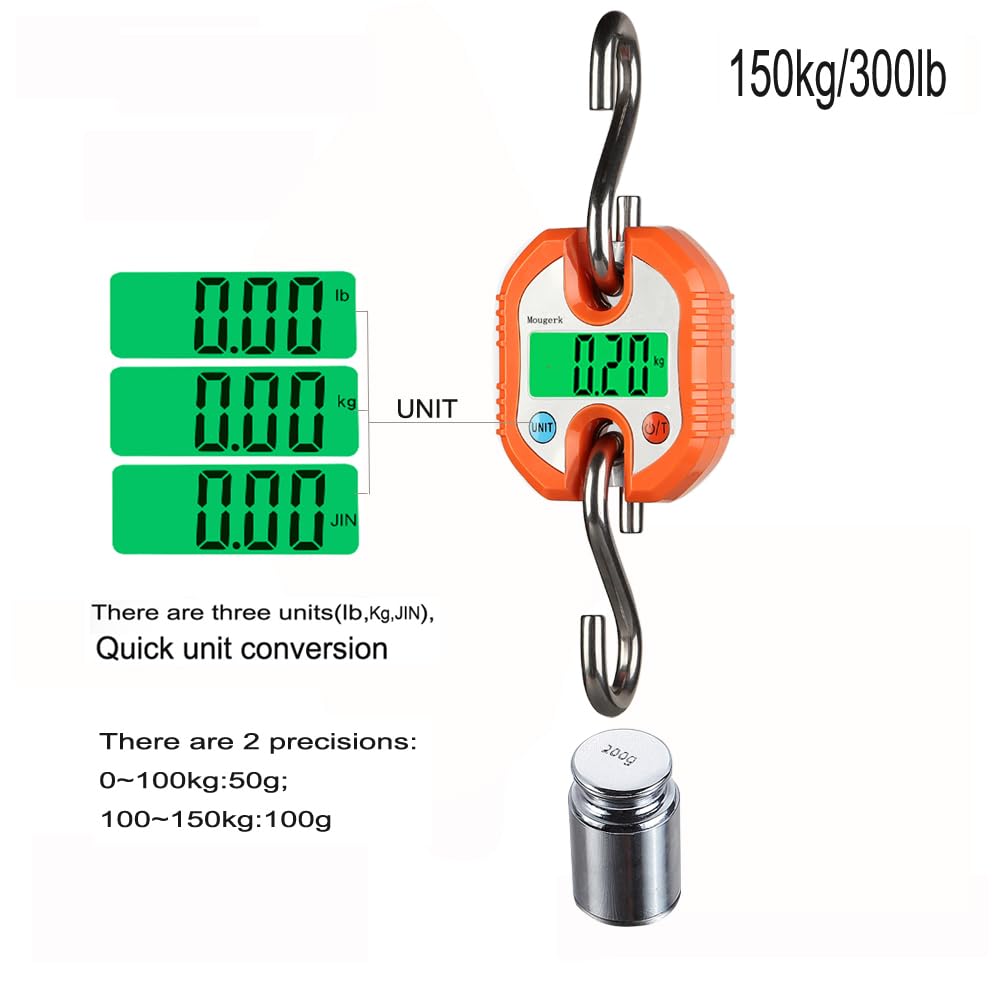 Digital Hanging Scale 300 lb 150 kg Portable Heavy Duty Orange O5435