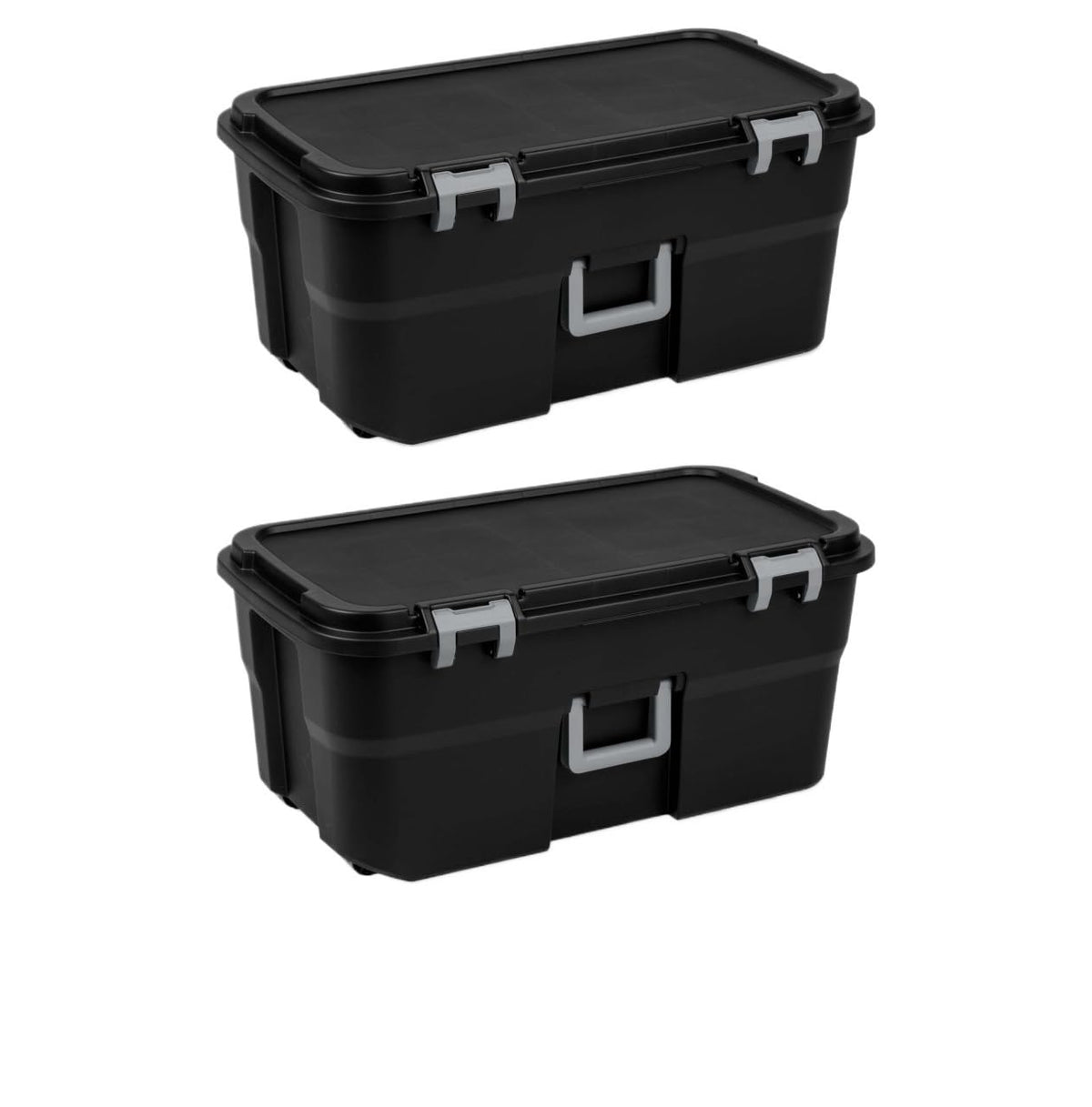 2 Pack 22 Gallon Black Wheeled Lockable Plastic Storage Trunk D236