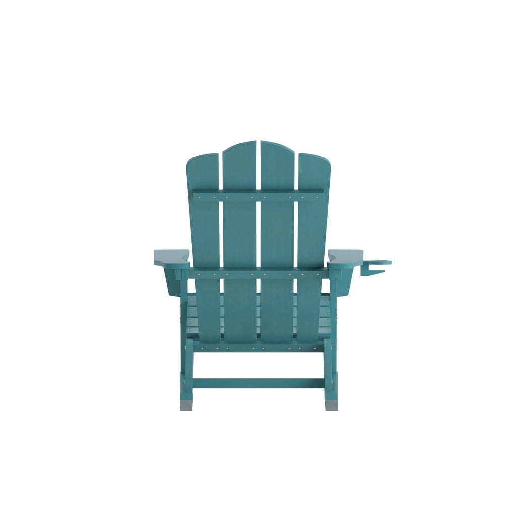 Blue HDPE Adirondack Rocking Chair with Cup Holder J93992