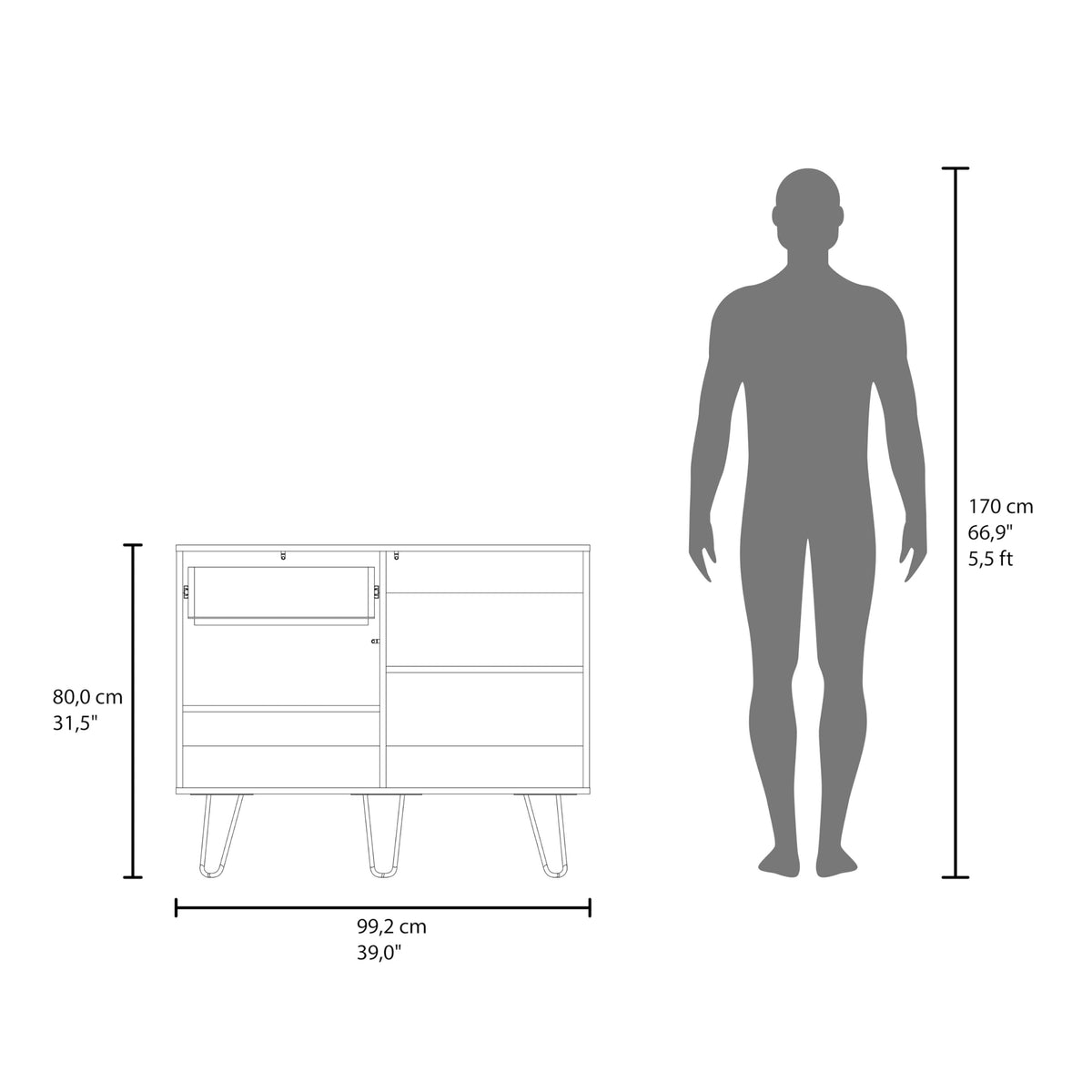 39" Wide Console Table with Two Cabinets, One Drawer and Four Shelves N601