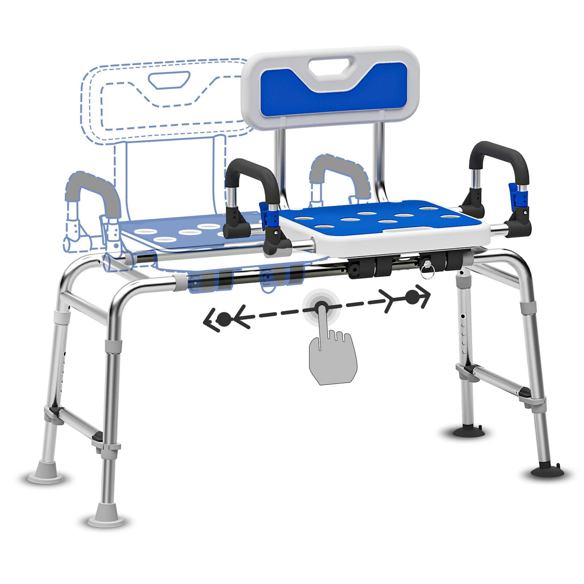 Sliding Shower Chair with Arms and Back, 500lbs Non Slip Aluminum Adjustable Height A858