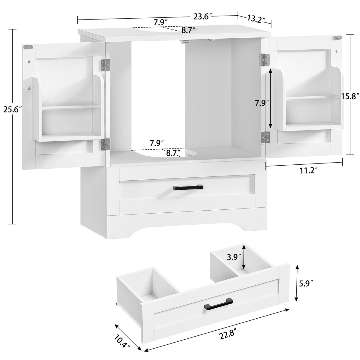 24" Pedestal Sink Storage Cabinet with 2 Doors & 1 Drawer P242