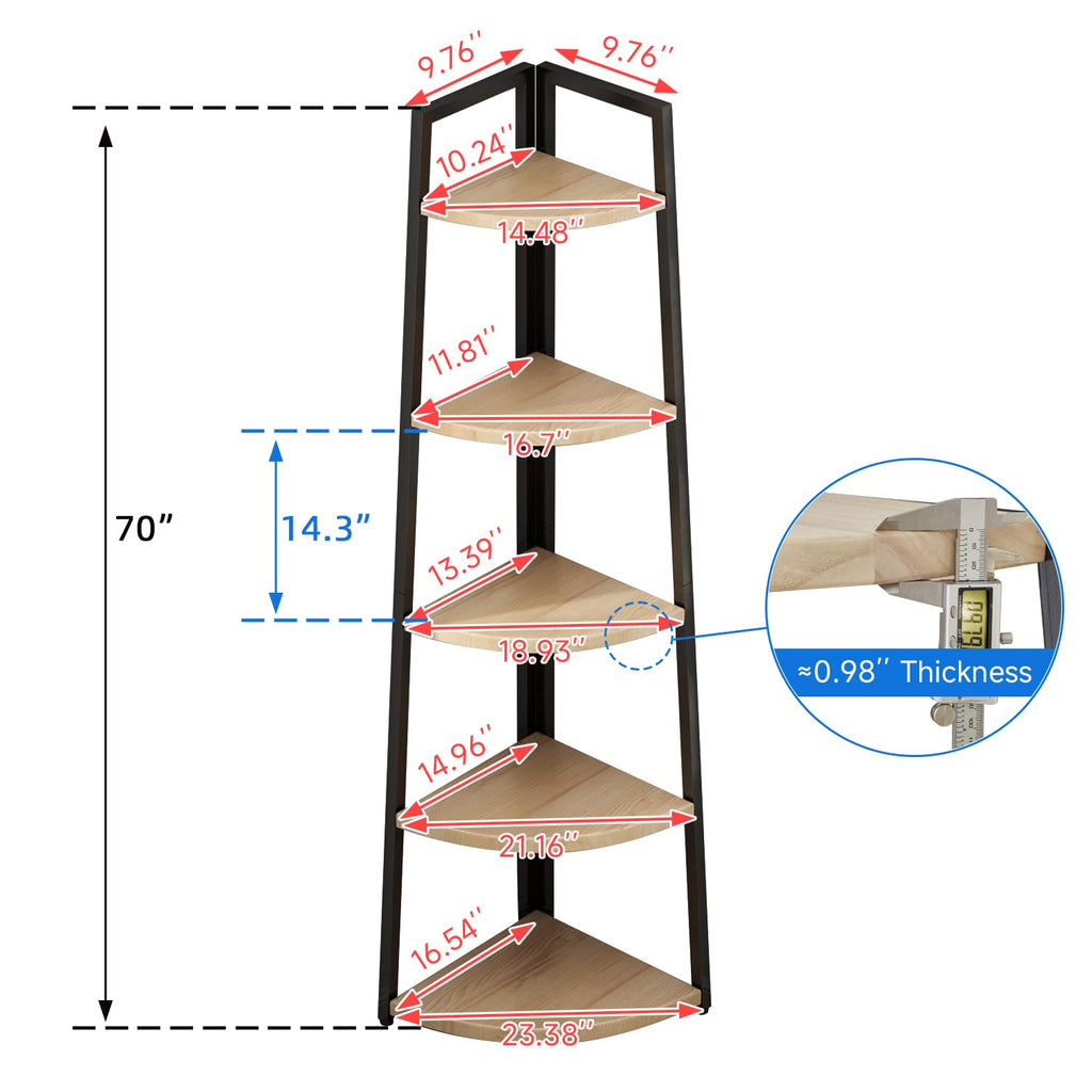 70 inch Solid Wood 5 Tier Corner Bookshelf P927147