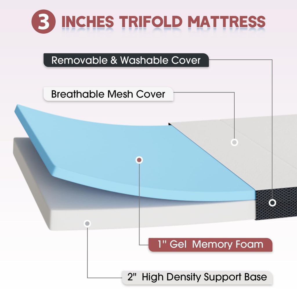 3 Inch Twin Trifold Mattress with Washable Cover M114