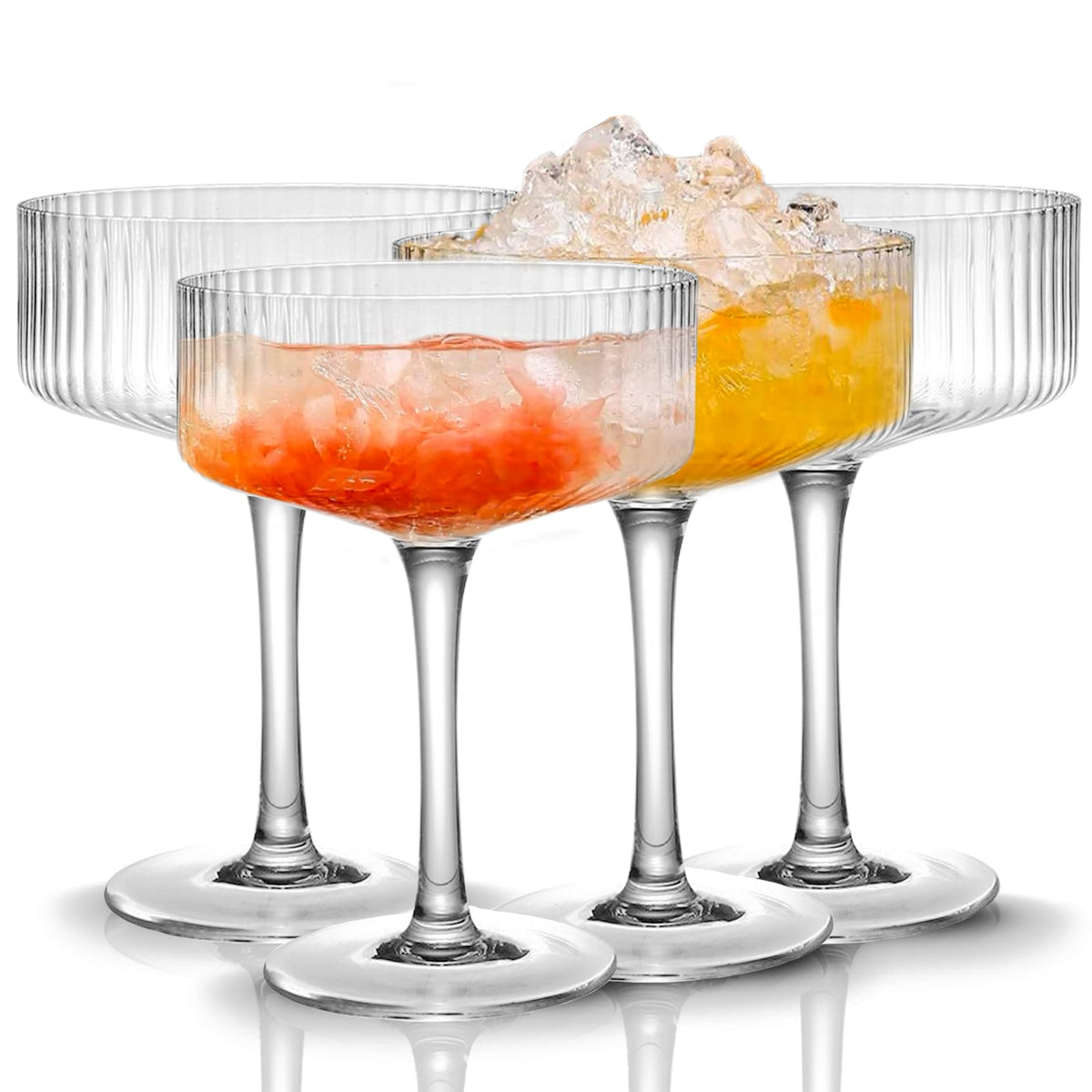 4 Pcs 10 oz Ribbed Coupe Glasses Set G926049