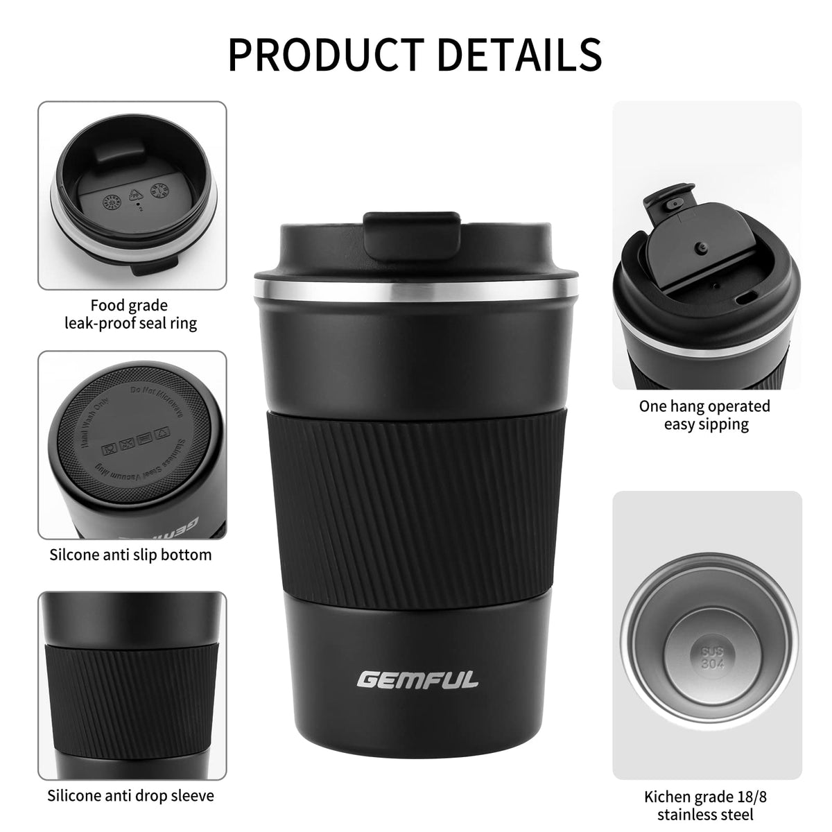 13oz Insulated Stainless Steel Travel Coffee Mugs Set (2 Pack) B924424