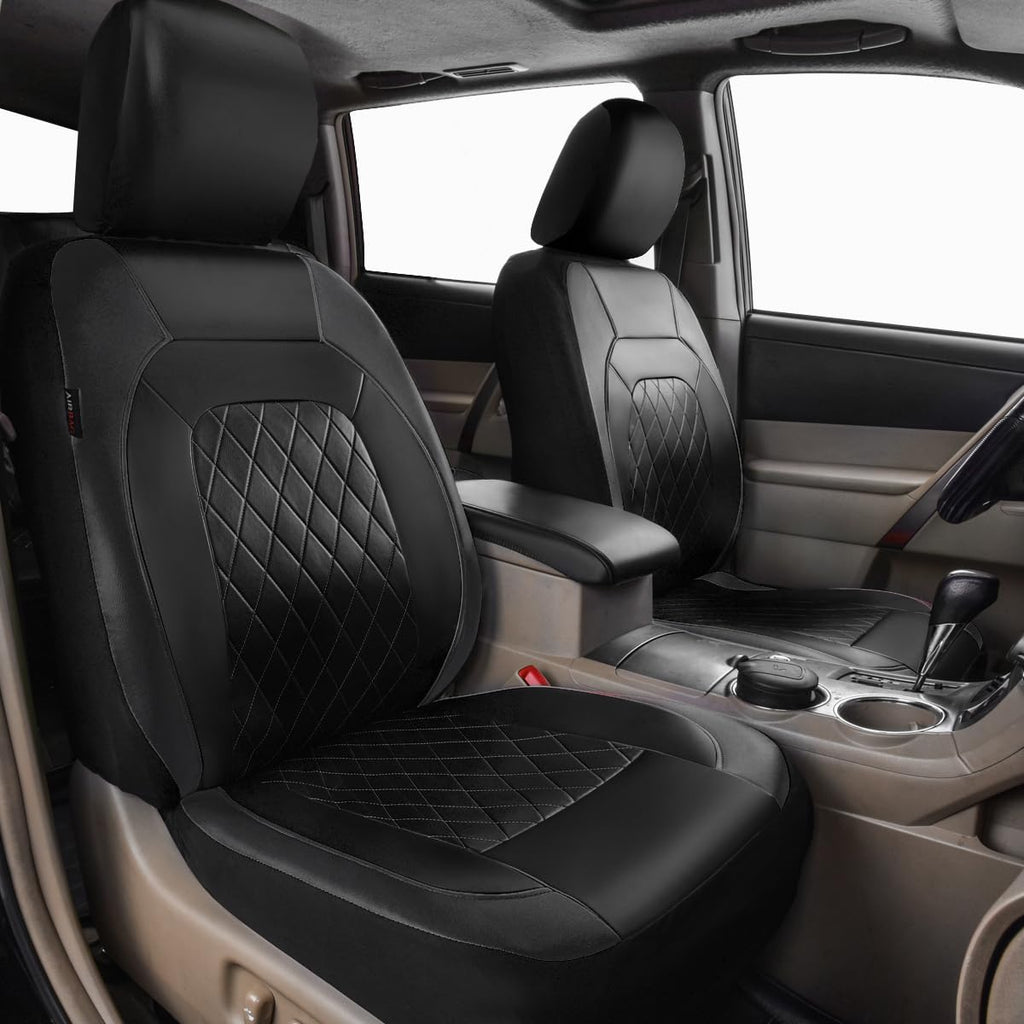 Faux Leather Car Seat Covers Full Set, Airbag Compatible, Breathable, All Black Q884133
