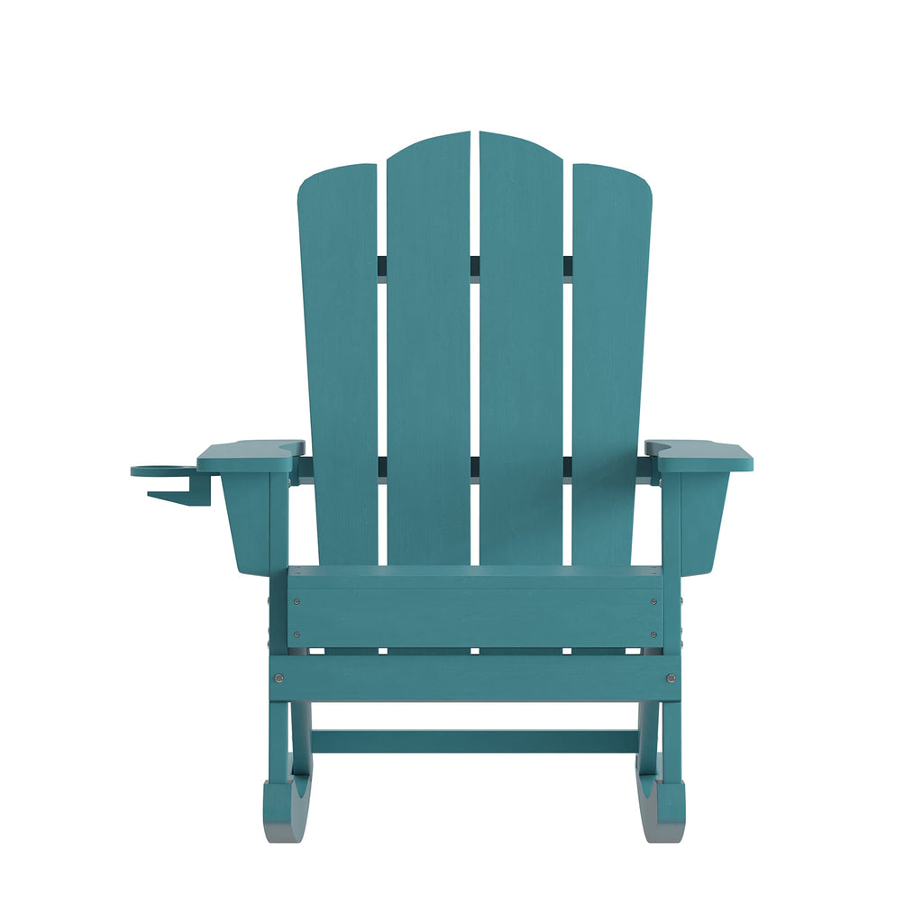 Blue HDPE Adirondack Rocking Chair with Cup Holder J93992