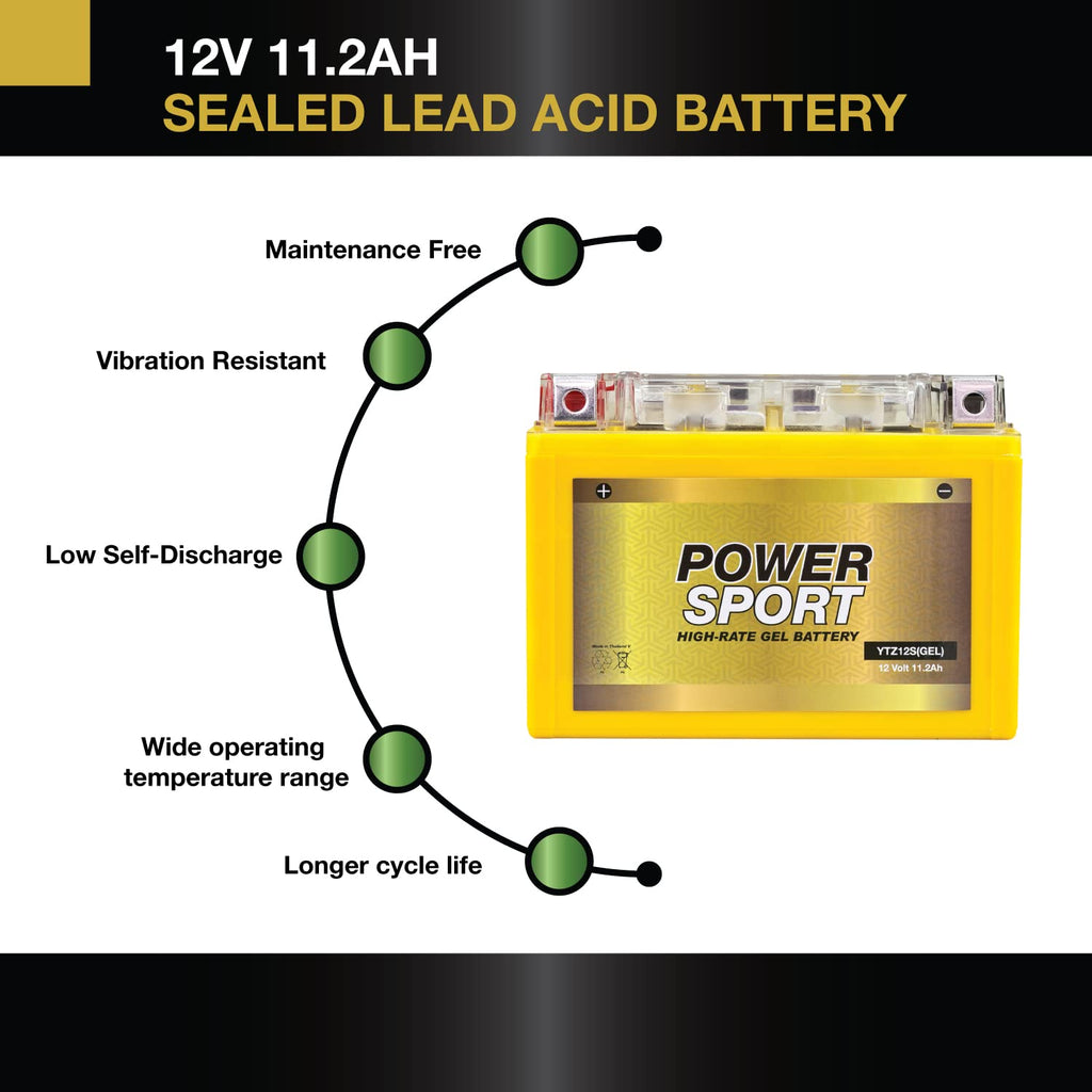 12V 11.2Ah 200 CCA GEL Motorcycle Battery with Nut & Bolt Terminals B794495