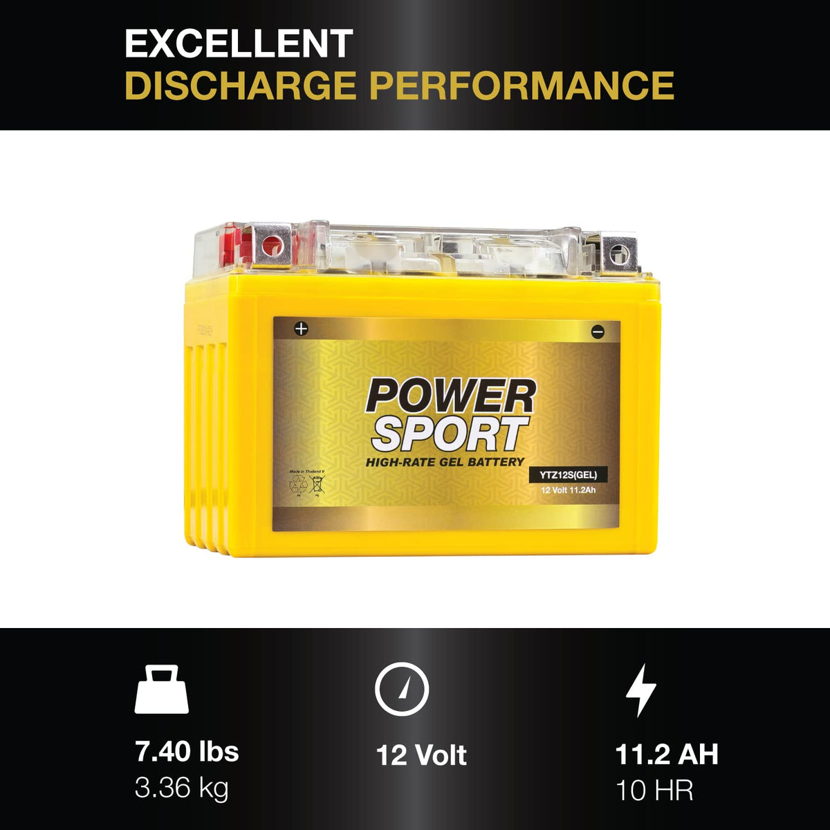 12V 11.2Ah 200 CCA GEL Motorcycle Battery with Nut & Bolt Terminals B794495