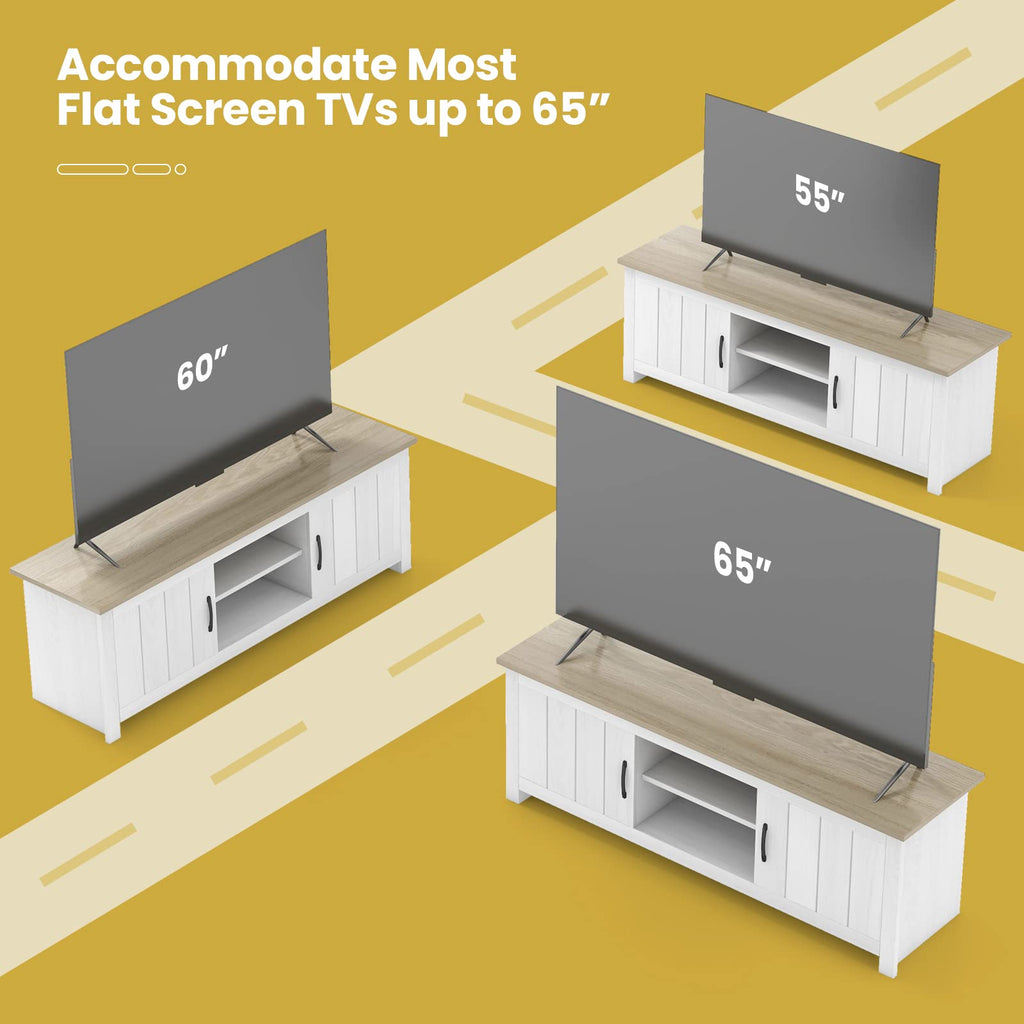 2 Doors TV Stand with 2 Cabinets & Open Shelves C606294