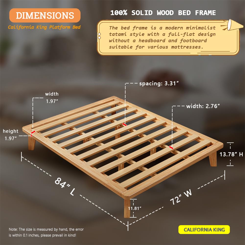 California-King Wood Platform Bed Frame Z77631