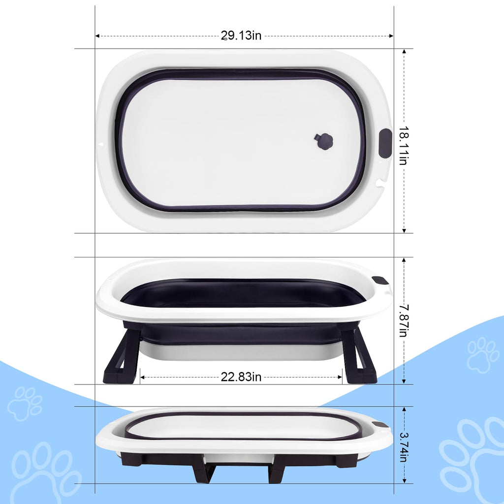 Collapsible Pet Bathtub with Water Drain Plug and Grooming Brush I15160