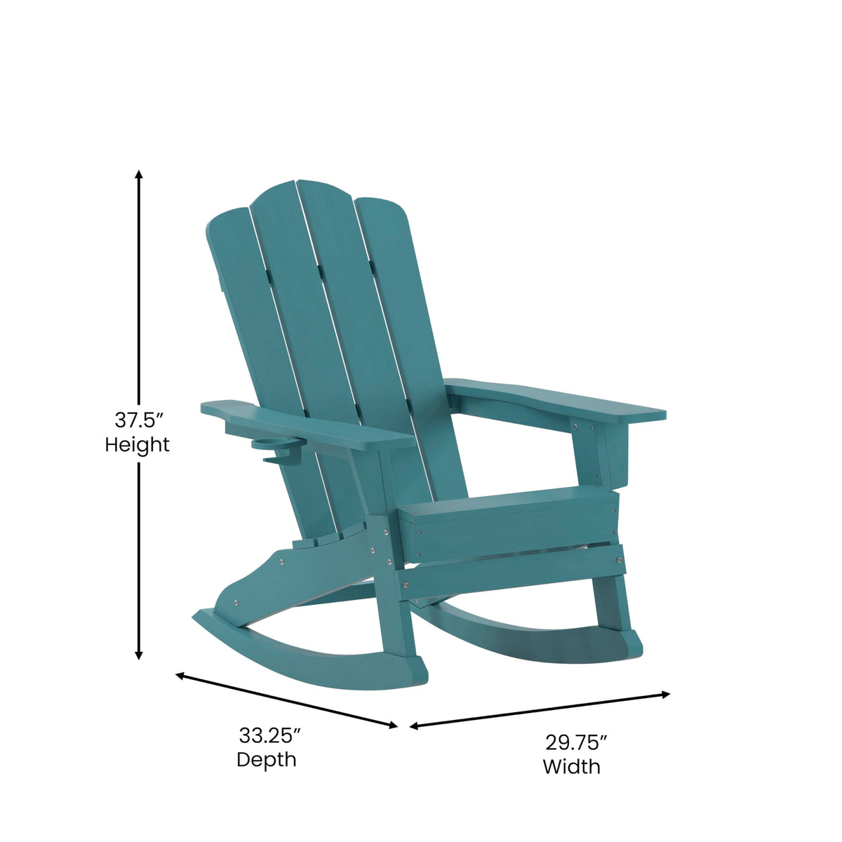 Blue HDPE Adirondack Rocking Chair with Cup Holder J93992