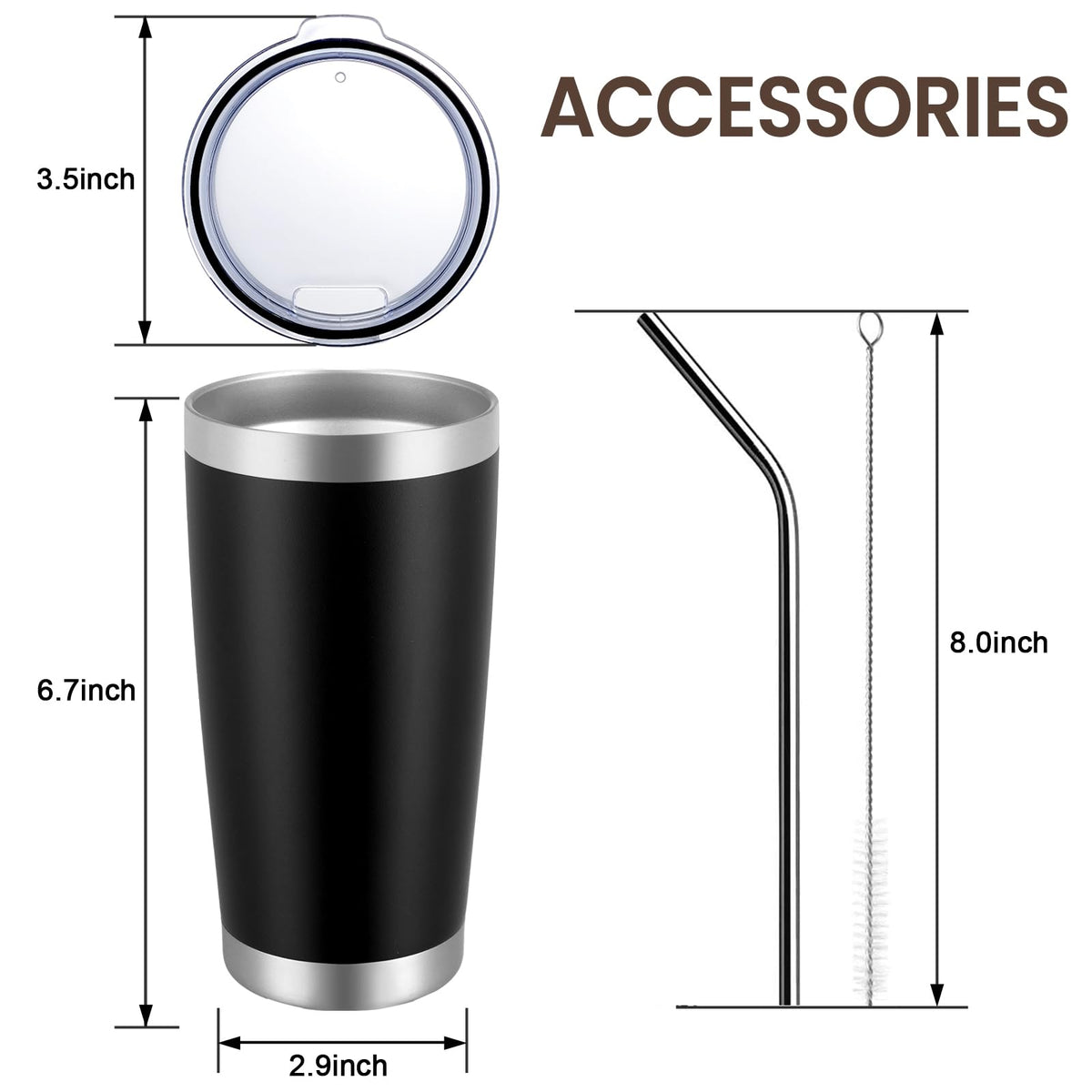 20oz Stainless Steel Insulated Tumbler with Lid and Straw Q85374