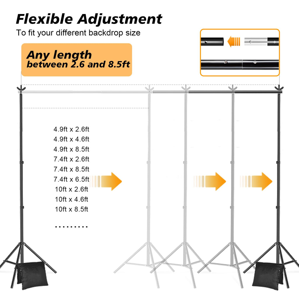 8.5 x 10ft Adjustable Backdrop Stand Support Kit with Sandbag, Clamp and Carry Bag I38970