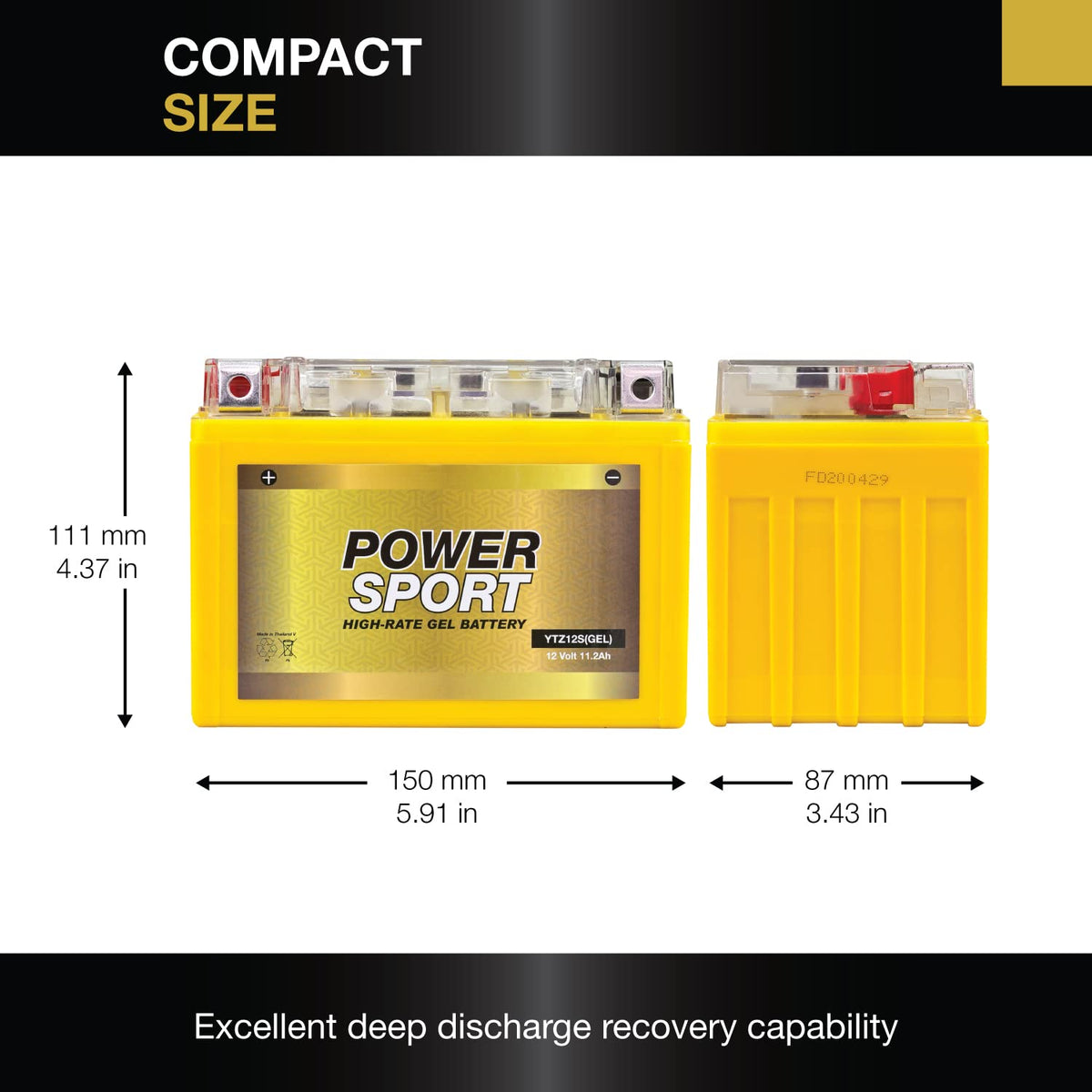 12V 11.2Ah 200 CCA GEL Motorcycle Battery with Nut & Bolt Terminals B794495