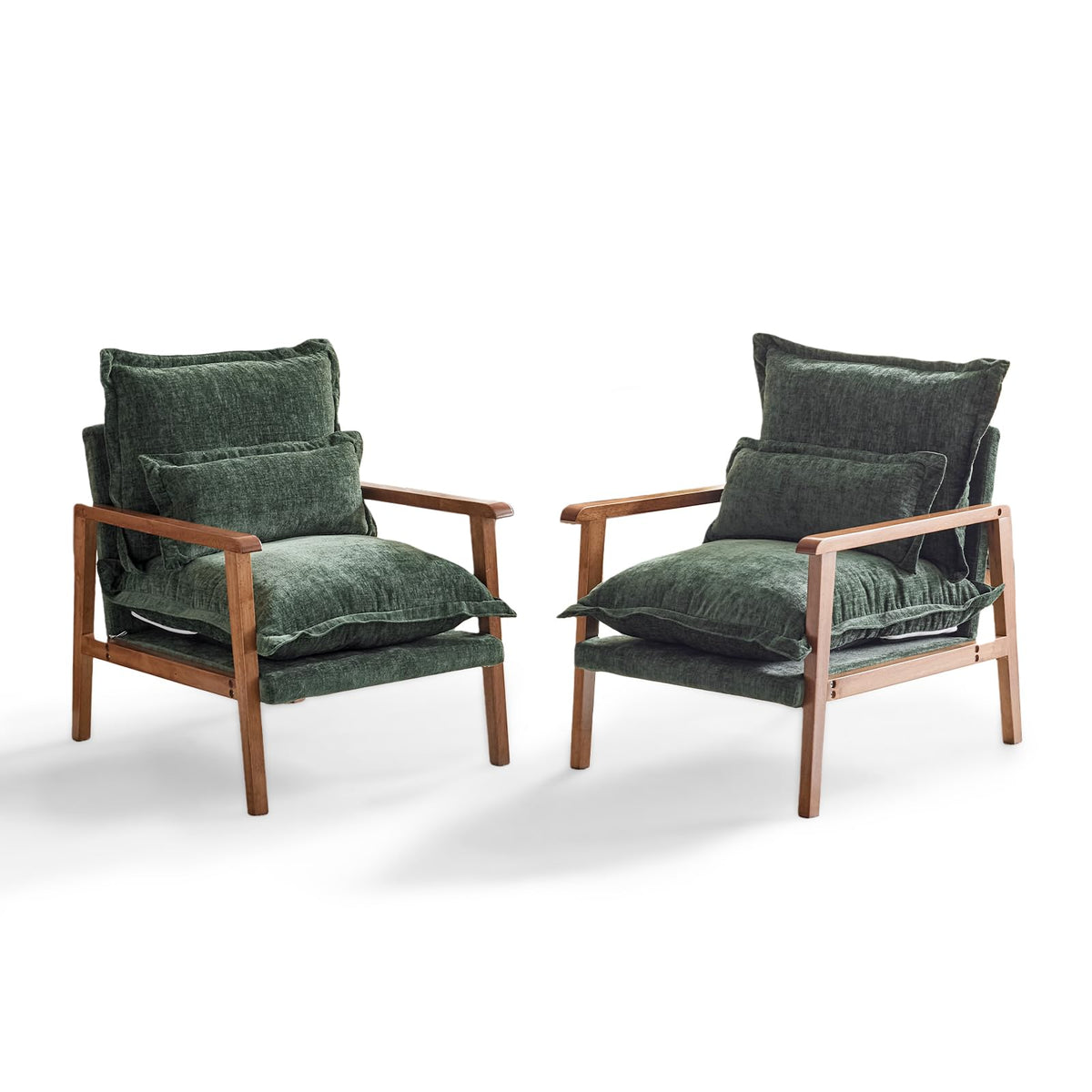 Dark Green Chenille Accent Armchairs Set of 2 with Lumbar Pillow L61034