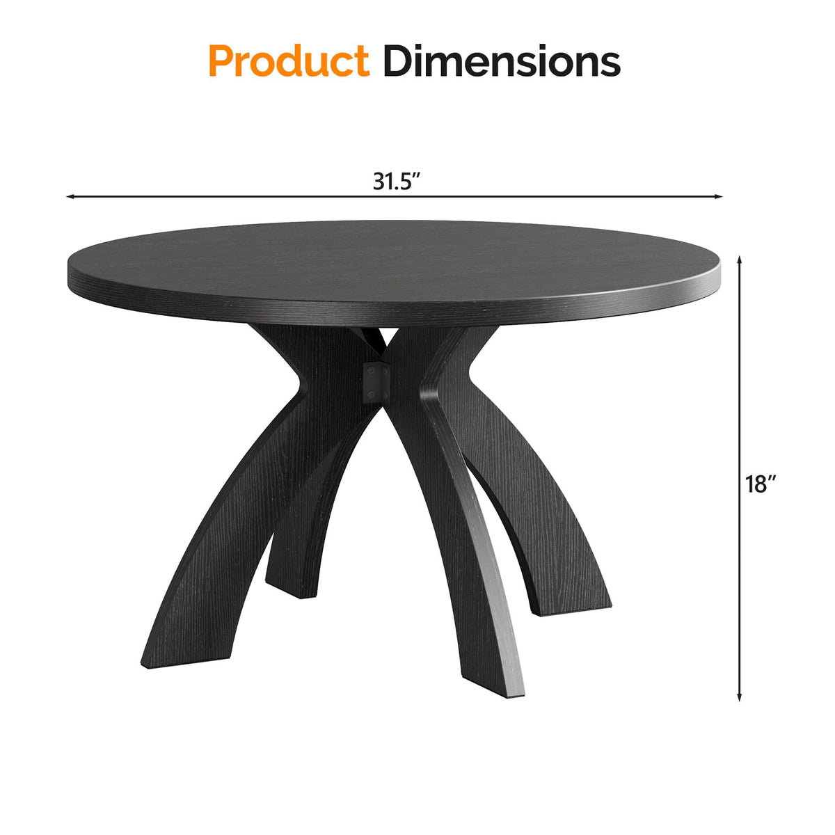 31.5" Round Wood Coffee Table with Cross Legs, Black J6303