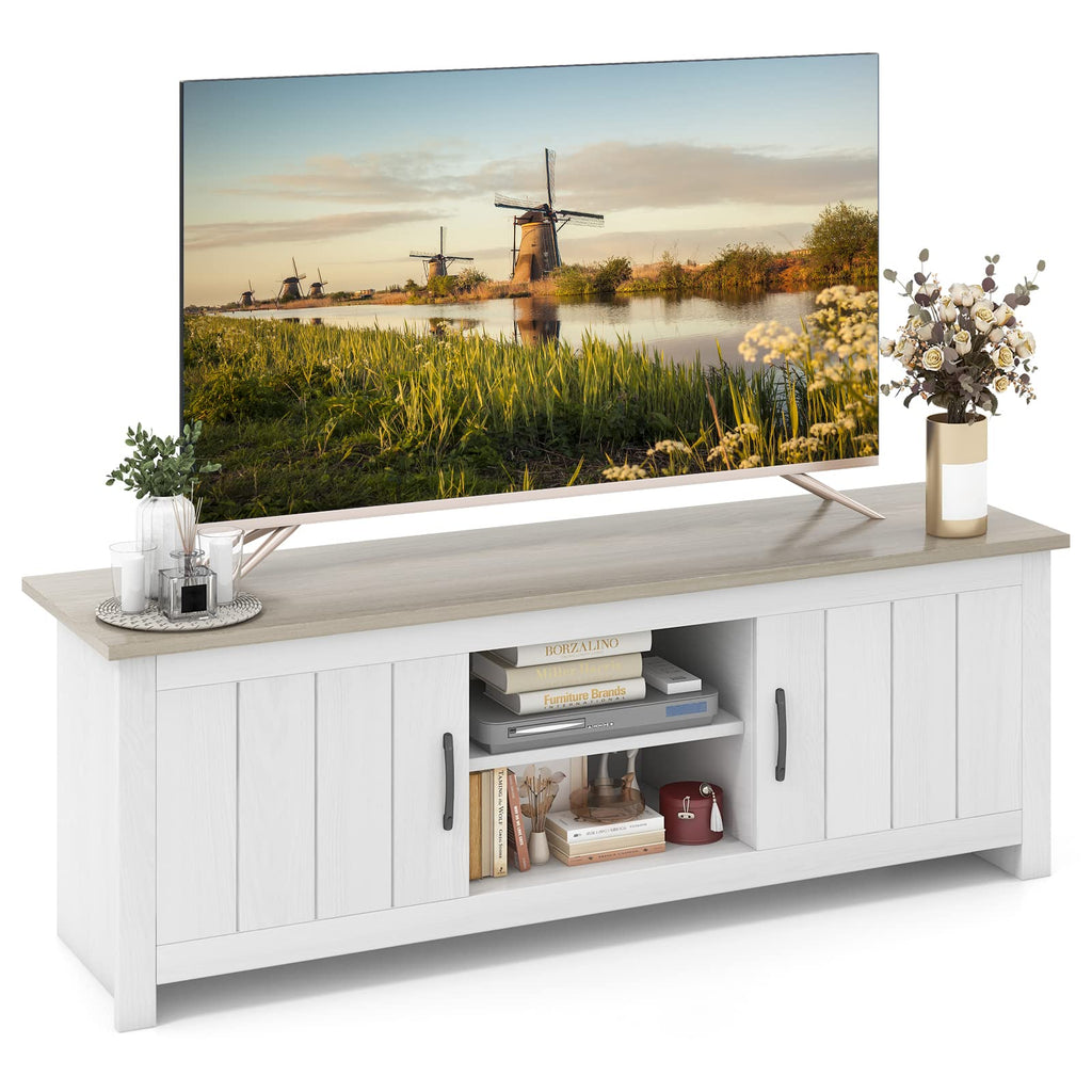 2 Doors TV Stand with 2 Cabinets & Open Shelves C606294