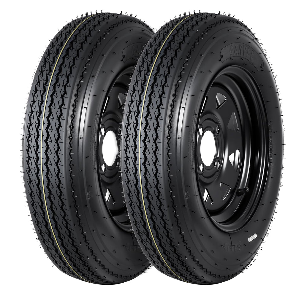 Set of 2 5.30-12 Trailer Tires with 12" Black Rims, 4 Lug on 4" Bolt Pattern, Load Range C 6PR N849711