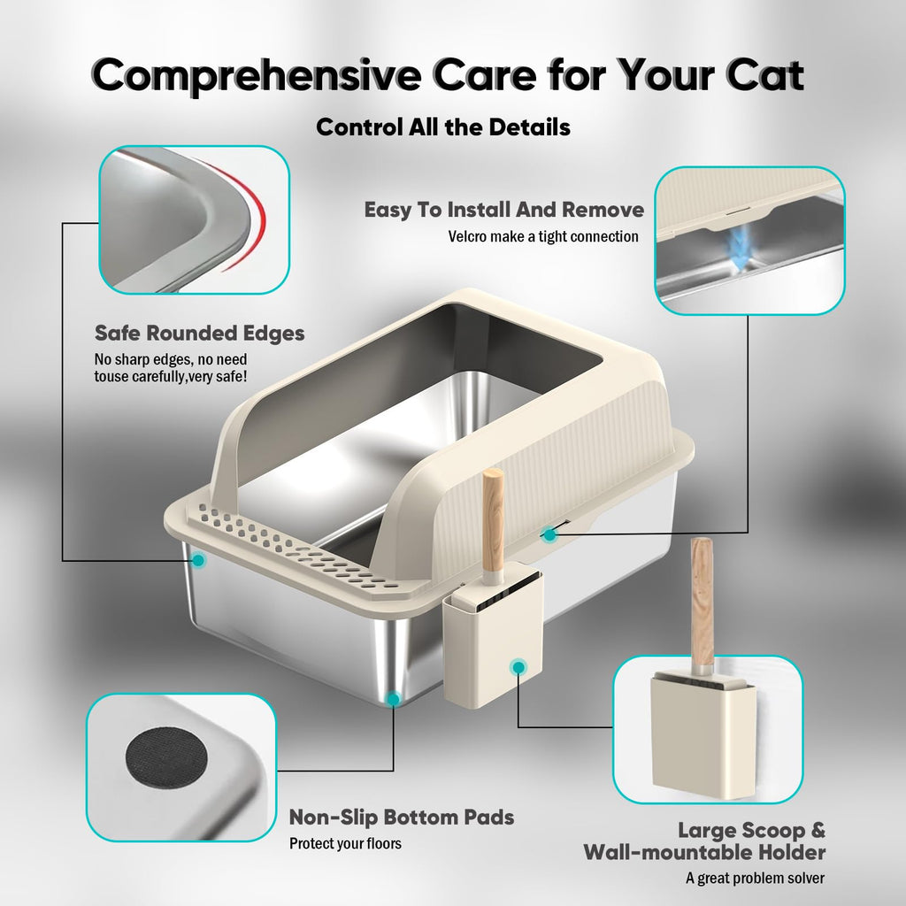 XL Stainless Steel Enclosed Cat Litter Box with Lid, Scoop and Mat P2217