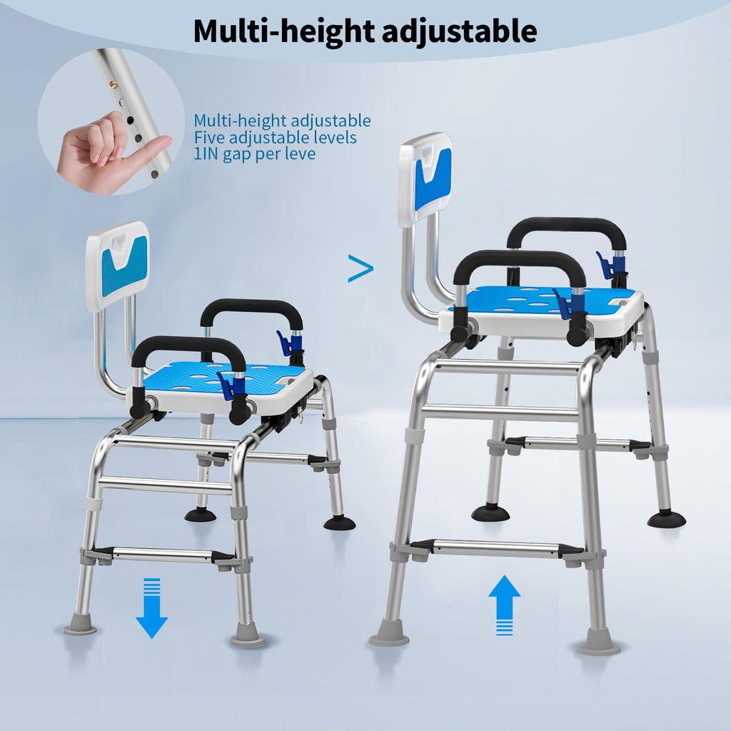Sliding Shower Chair with Arms and Back, 500lbs Non Slip Aluminum Adjustable Height A858