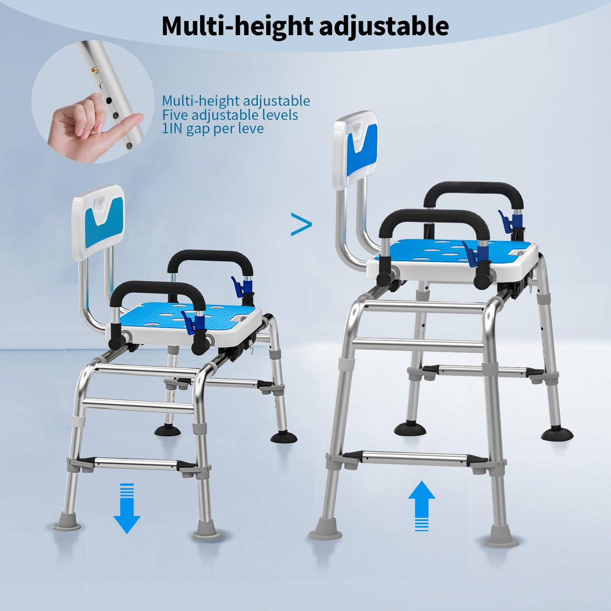 Sliding Shower Chair with Arms and Back, 500lbs Non Slip Aluminum Adjustable Height A858