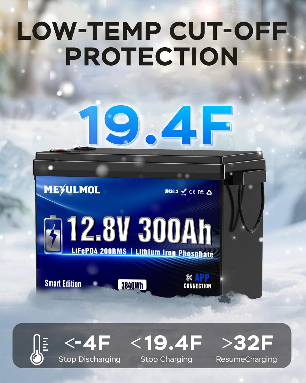 12V 300Ah LiFePO4 Lithium Battery with 200A BMS S70133