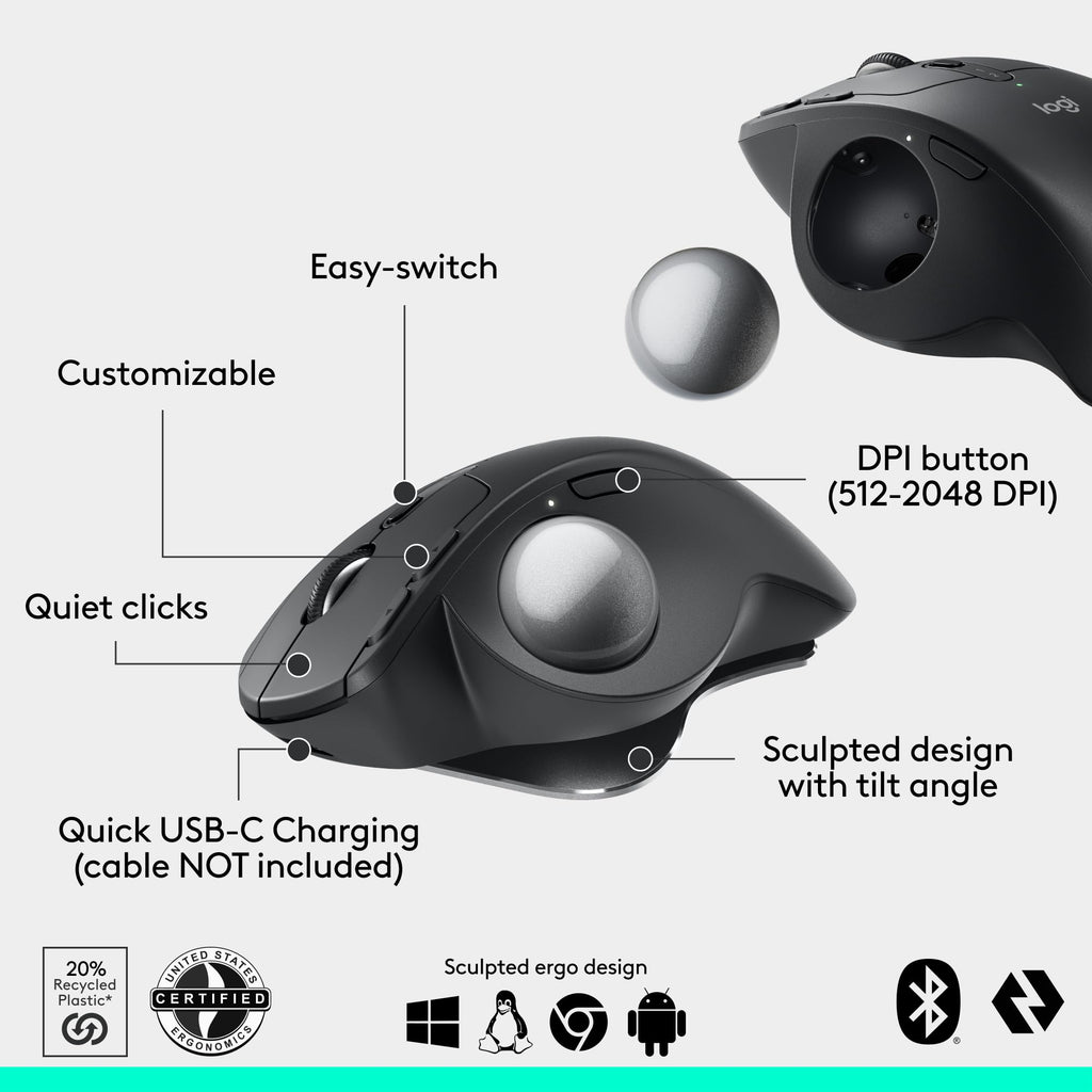 Wireless Trackball Mouse USB C Graphite M638765