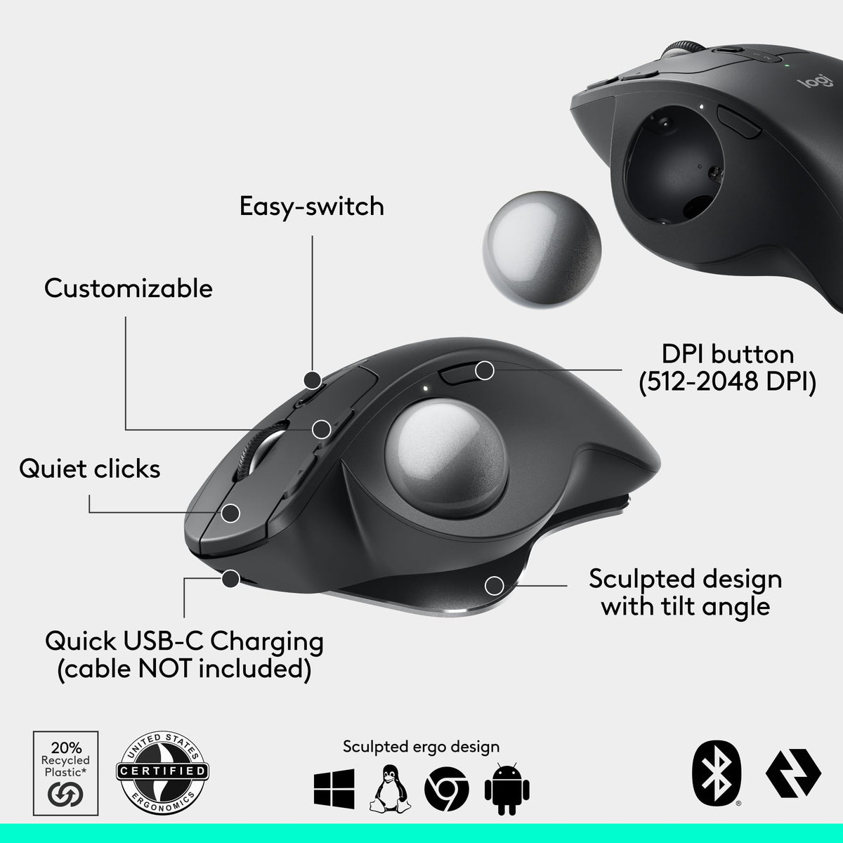 Wireless Trackball Mouse USB C Graphite M638765