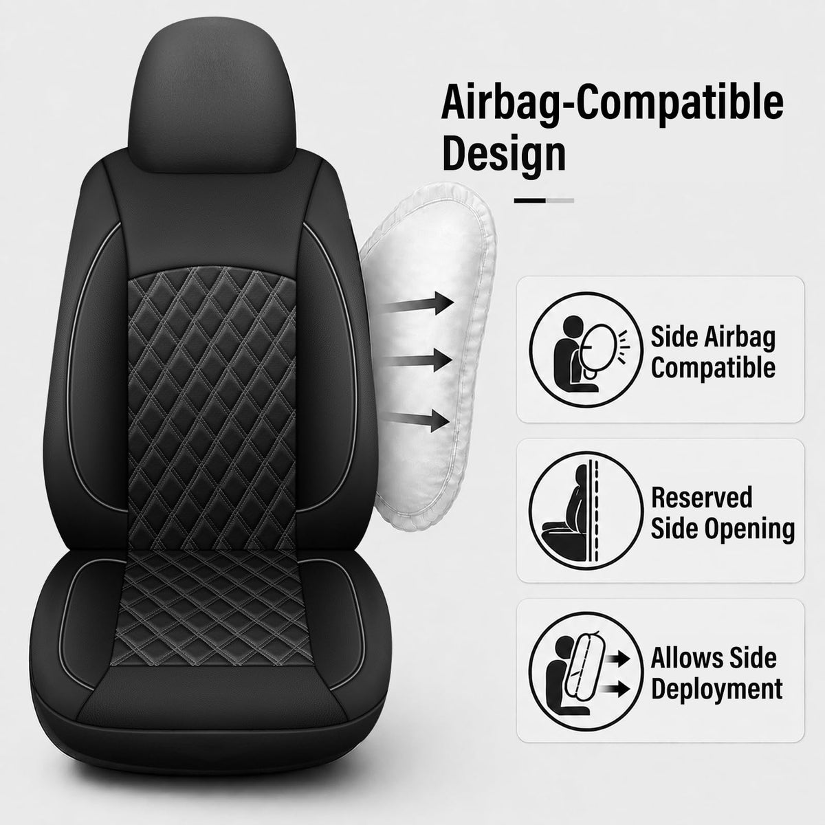 Black Nappa Leather Car Seat Covers Full Set V550285