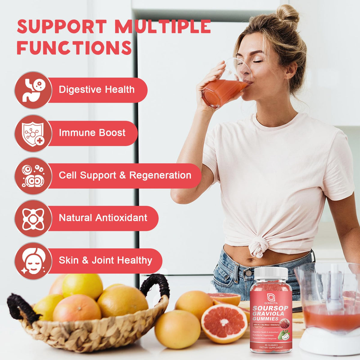 Soursop Graviola Gummies 2200mg Elderberry Sea Moss 60 Gummies G7389