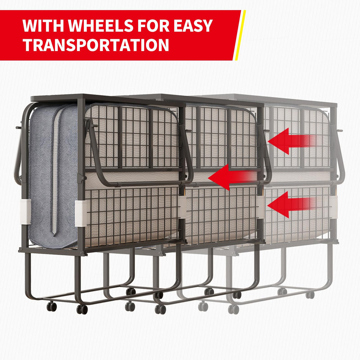 Folding Bed with 5" Memory Foam Mattress and 4 Lockable Wheels I92829