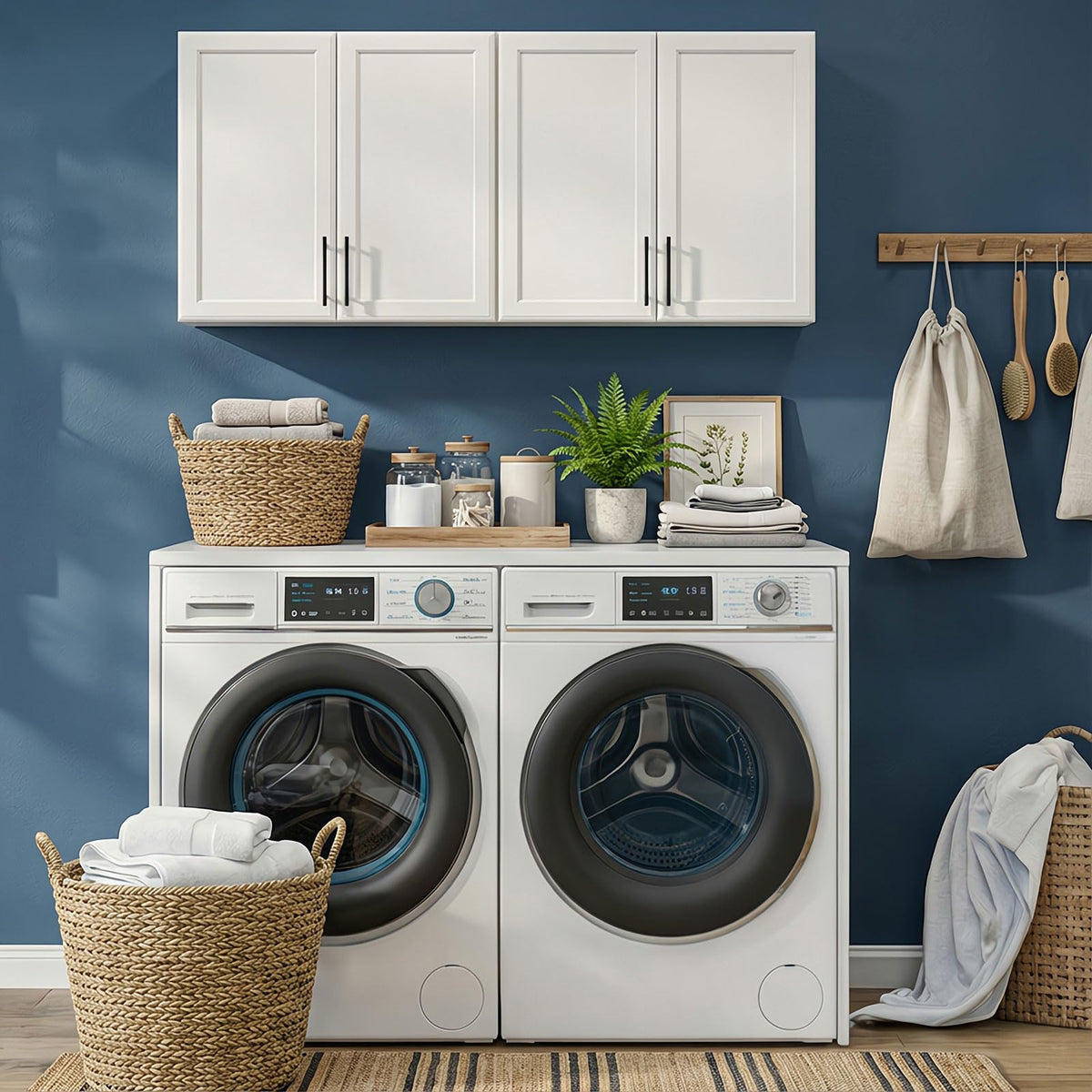47" White Wall Mounted Laundry Cabinet Set of 2 A4376