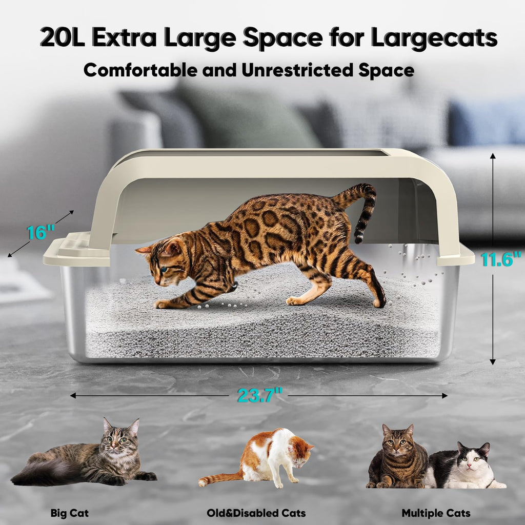 XL Stainless Steel Enclosed Cat Litter Box with Lid, Scoop and Mat P2217