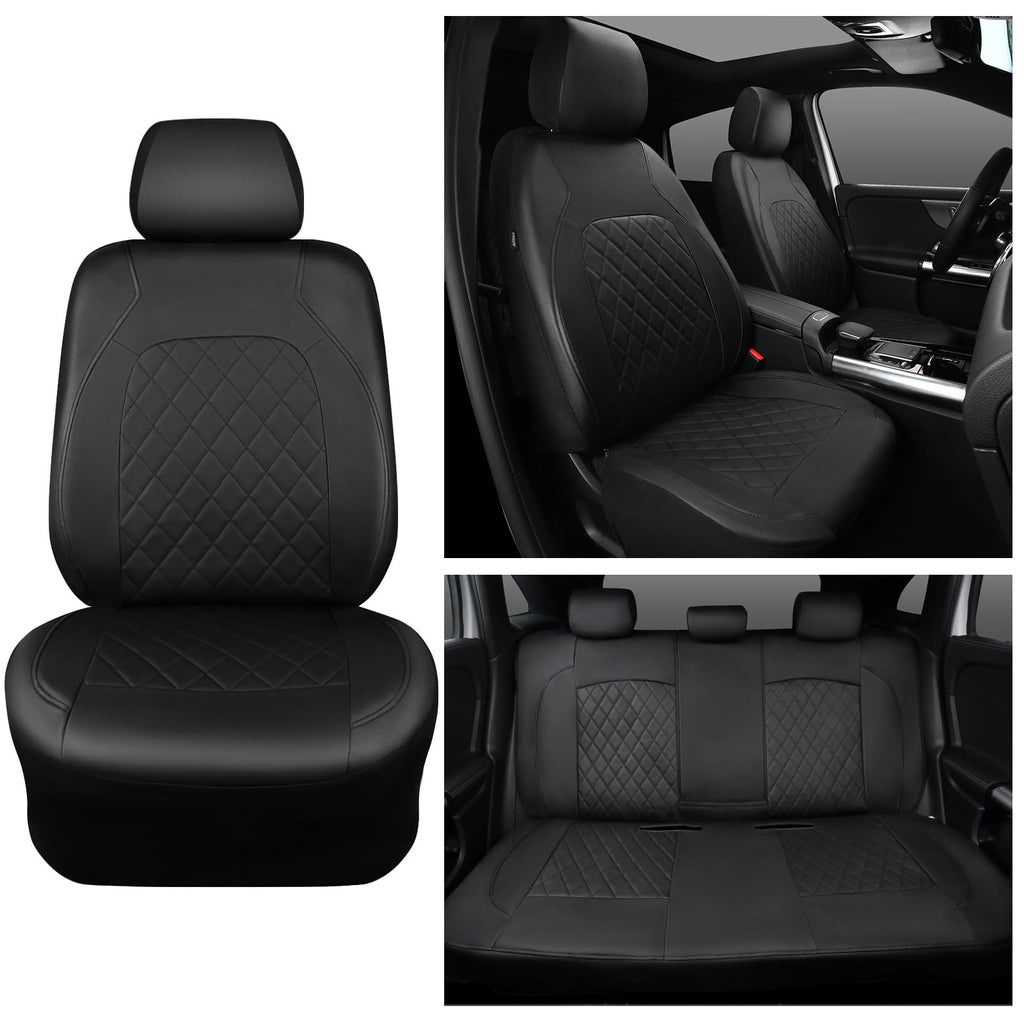 Faux Leather Car Seat Covers Full Set, Airbag Compatible, Breathable, All Black Q884133
