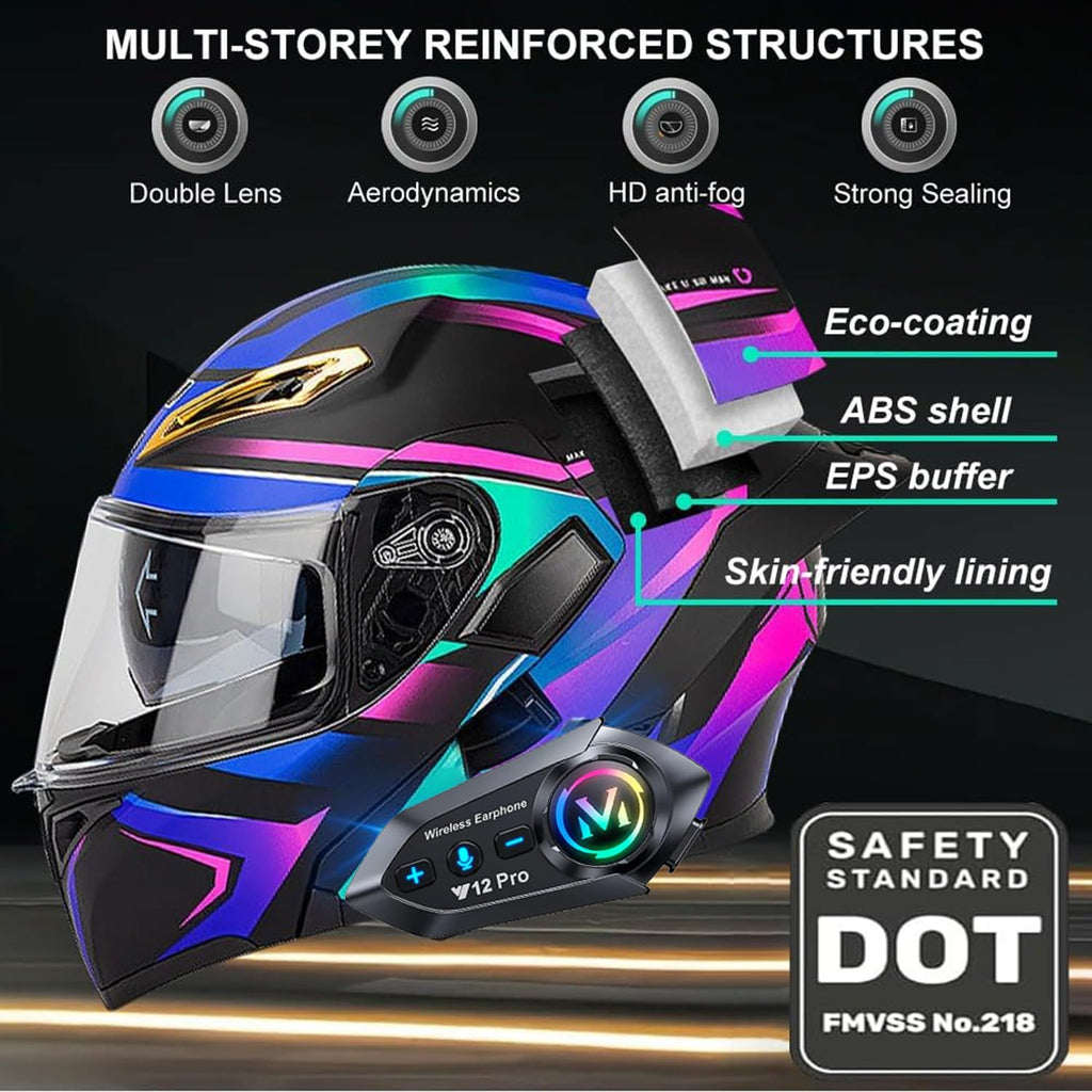 DOT Approved Flip Up Full Face Bluetooth Motorcycle Helmet D167