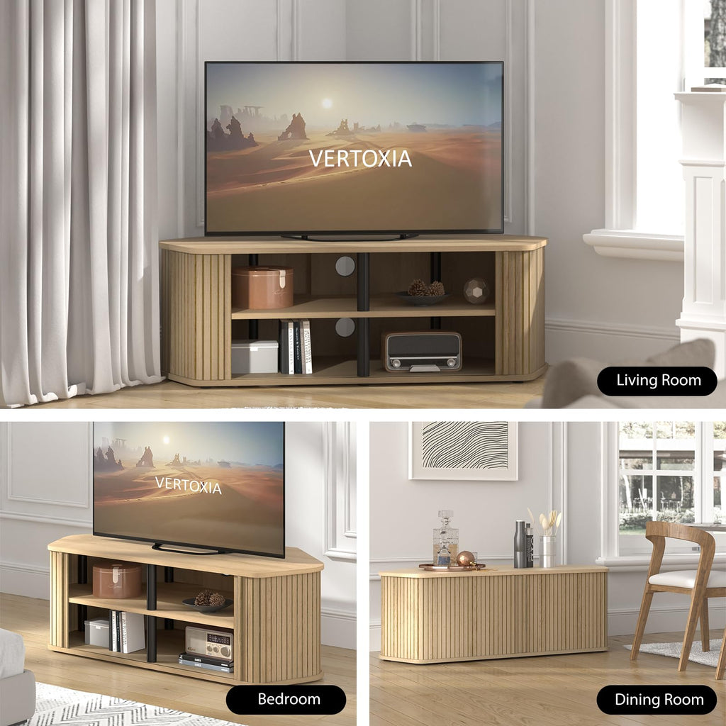 43 Inch Corner TV Stand with Sliding Tambour Door A85284