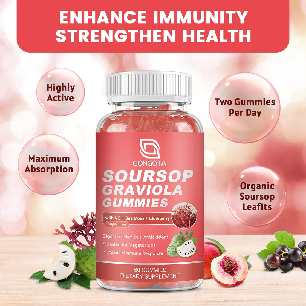 Soursop Graviola Gummies 2200mg Elderberry Sea Moss 60 Gummies G7389