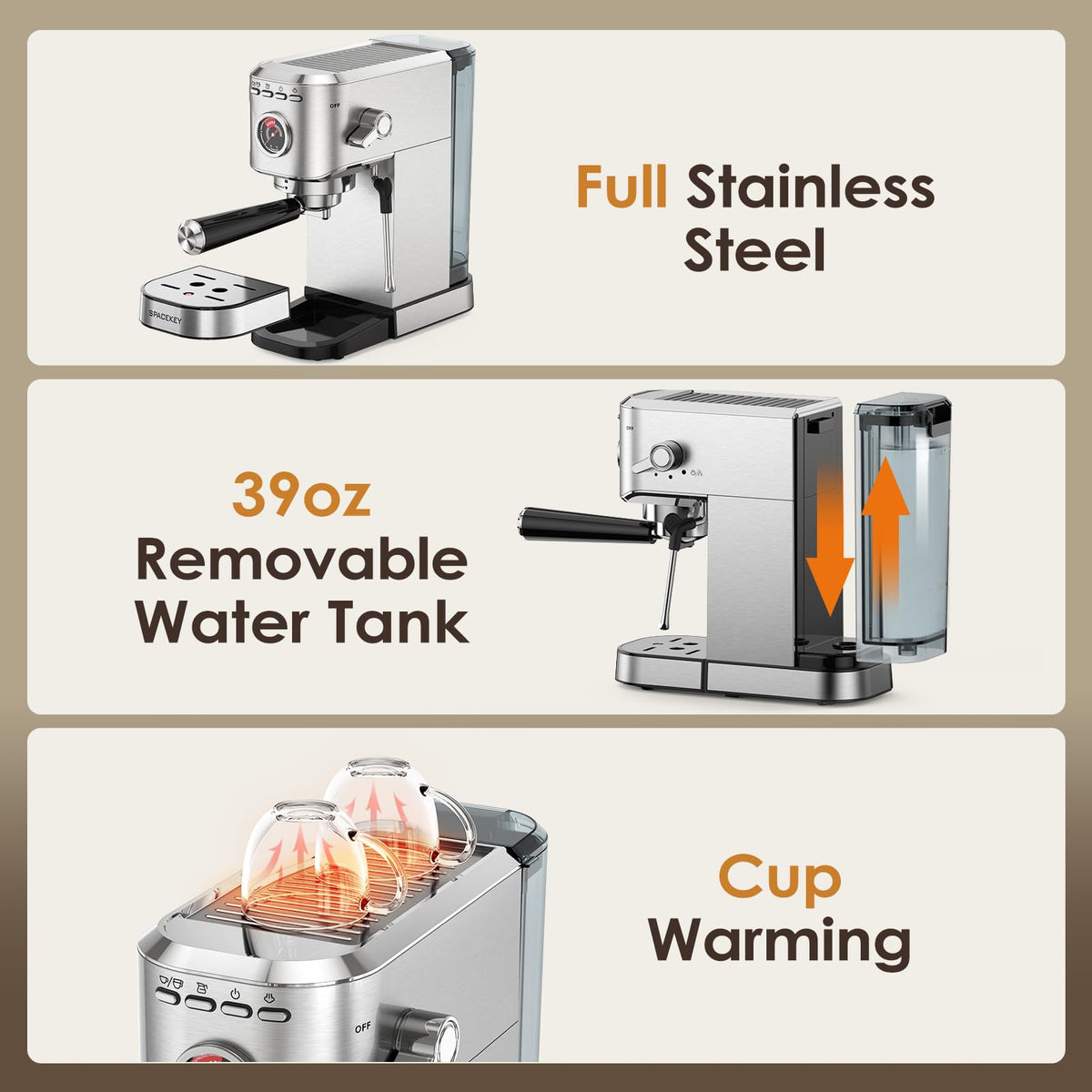 20 Bar Stainless Steel Espresso Machine with Milk Frother L267
