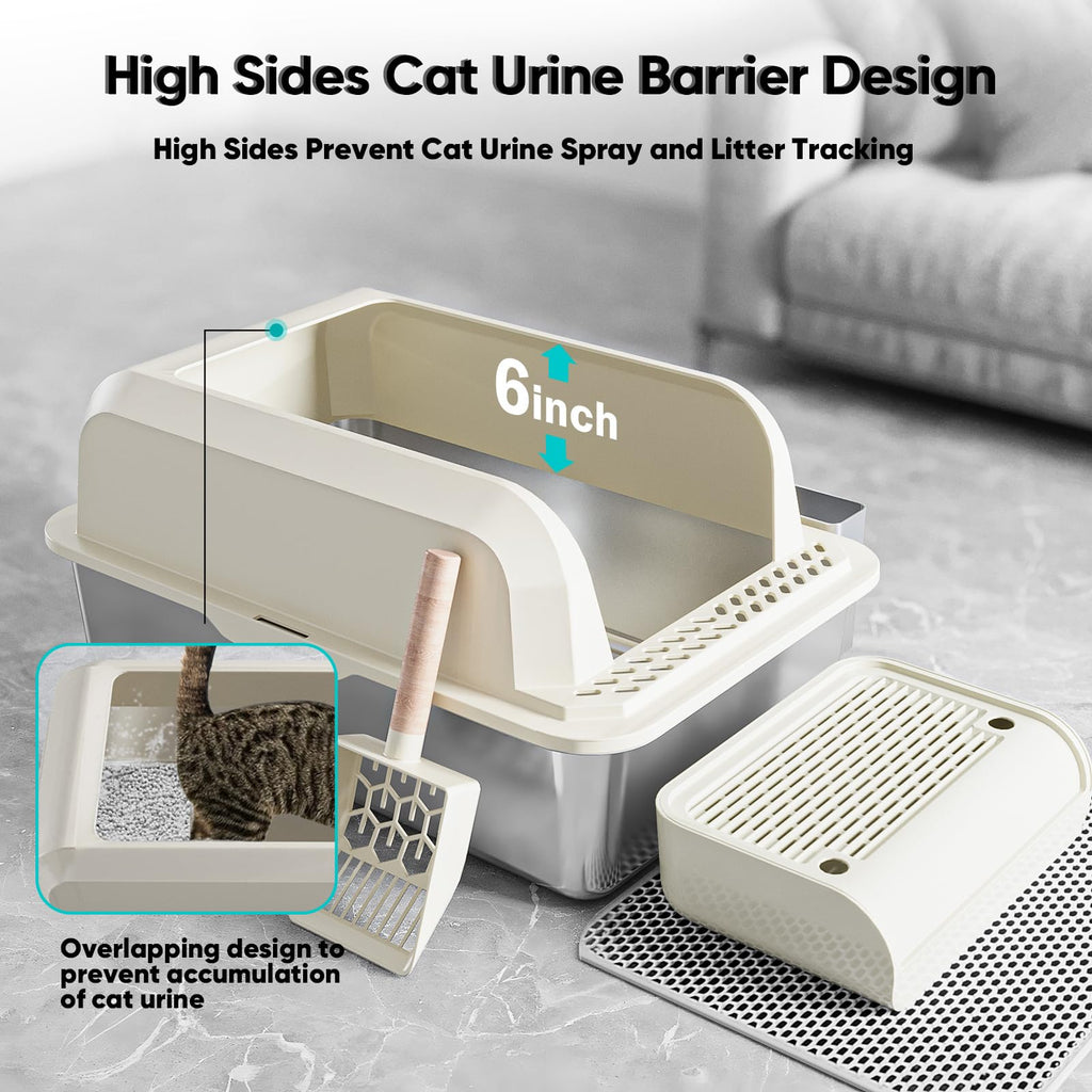 XL Stainless Steel Enclosed Cat Litter Box with Lid, Scoop and Mat P2217