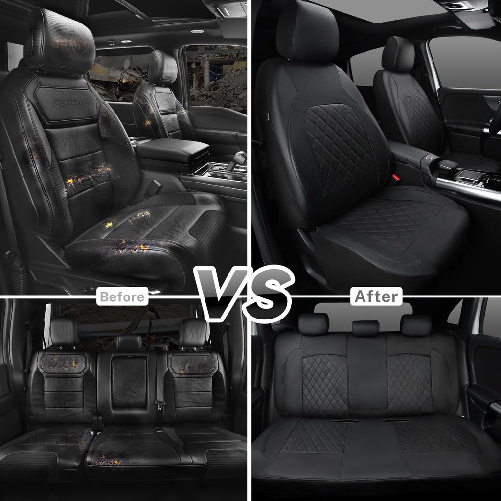 Faux Leather Car Seat Covers Full Set, Airbag Compatible, Breathable, All Black Q884133