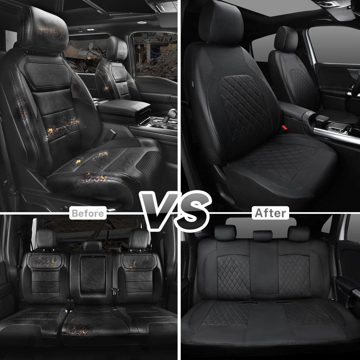 Faux Leather Car Seat Covers Full Set, Airbag Compatible, Breathable, All Black Q884133