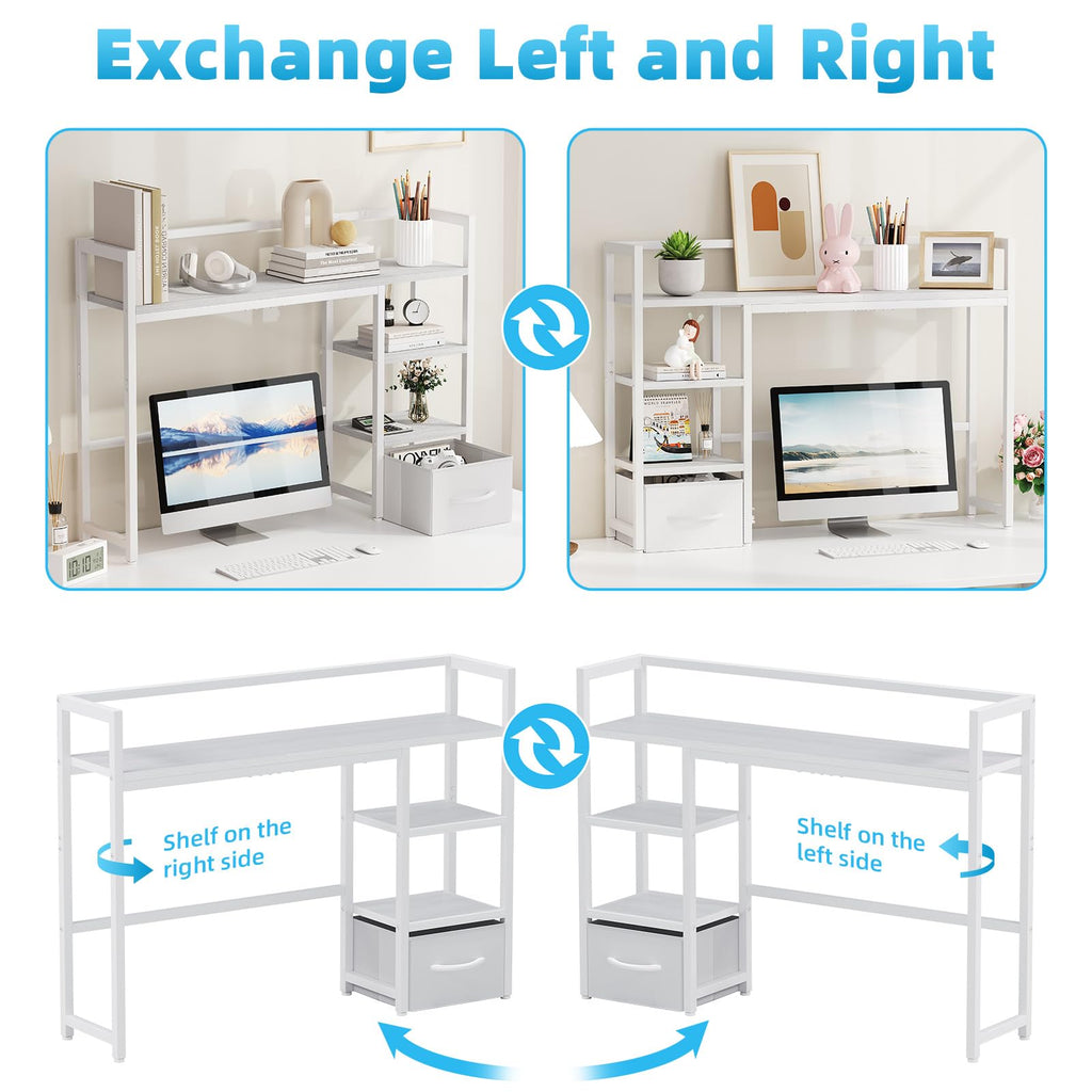 White Wood Desk Shelf with Drawer D27013
