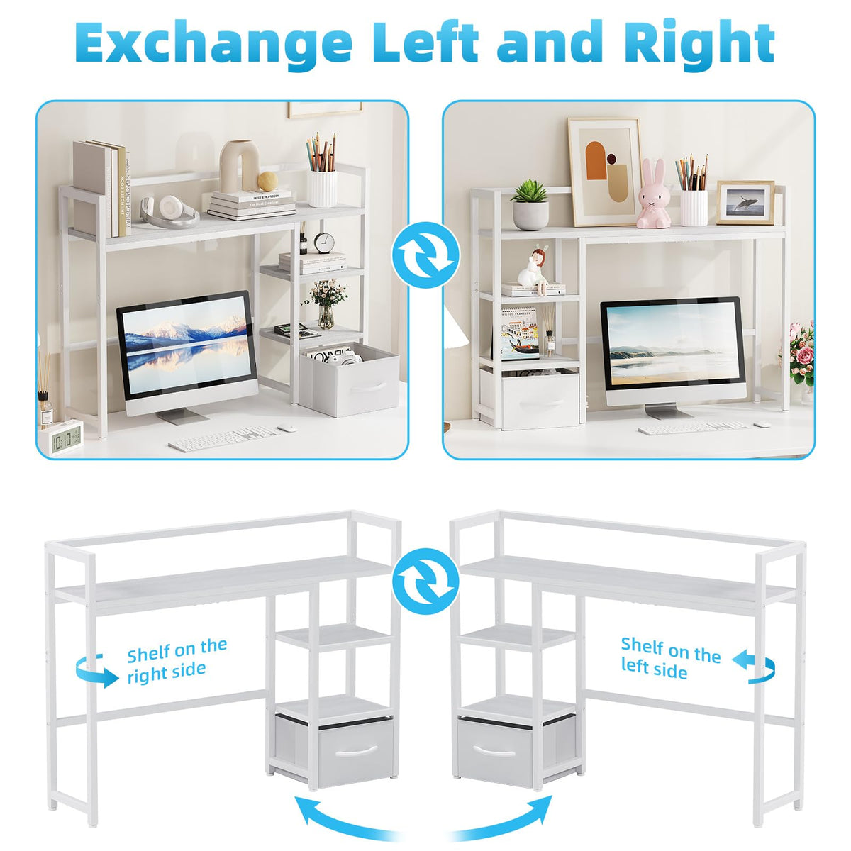 White Wood Desk Shelf with Drawer D27013