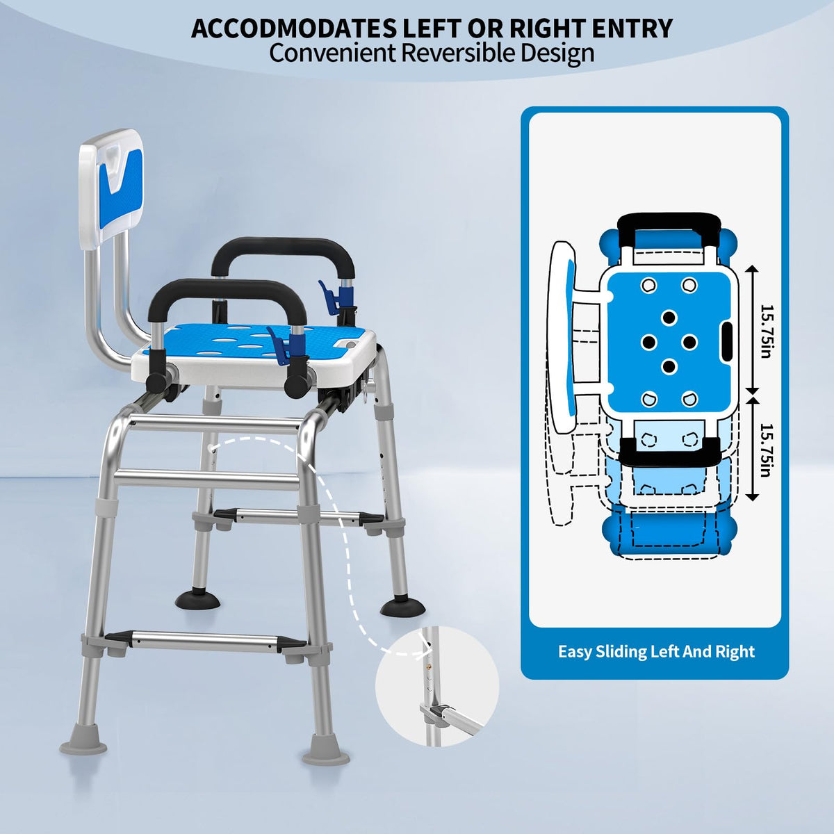 Sliding Shower Chair with Arms and Back, 500lbs Non Slip Aluminum Adjustable Height A858