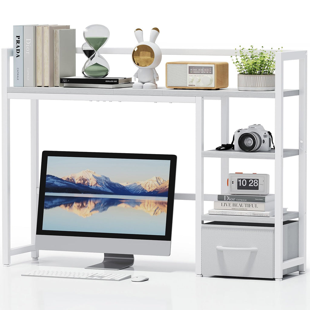 White Wood Desk Shelf with Drawer D27013
