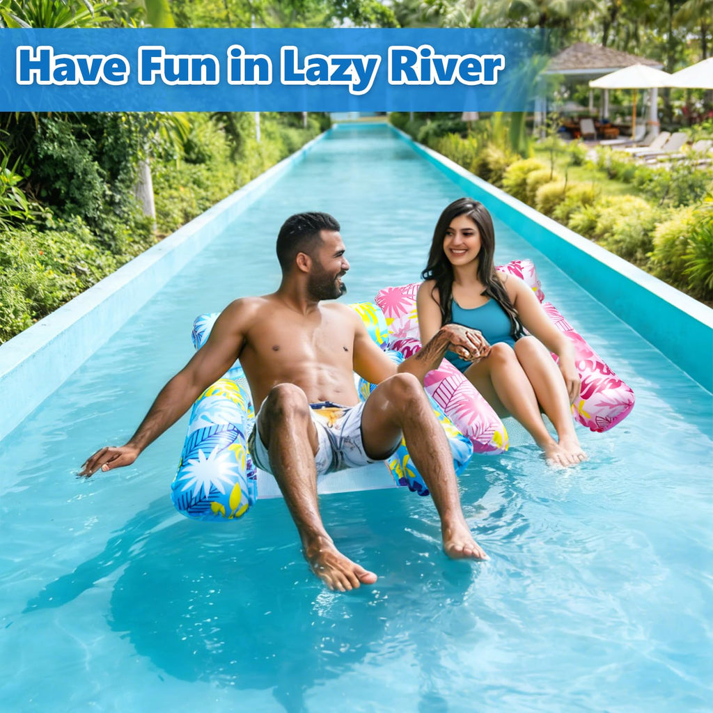 2 Pack Inflatable Pool Floats with Drink Holders and Air Pump I8951