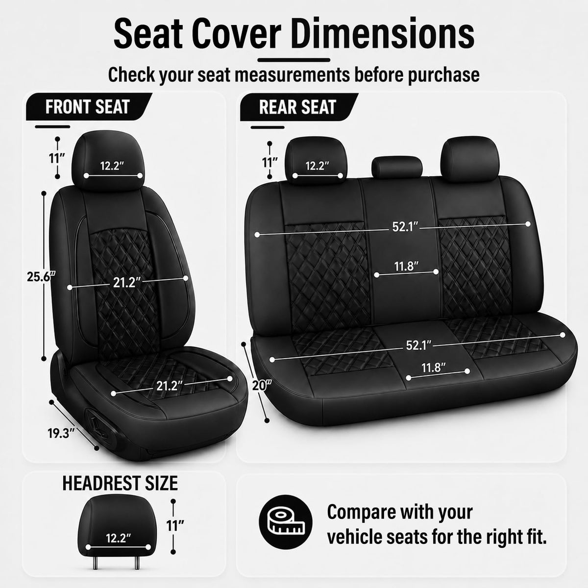 Black Nappa Leather Car Seat Covers Full Set V550285